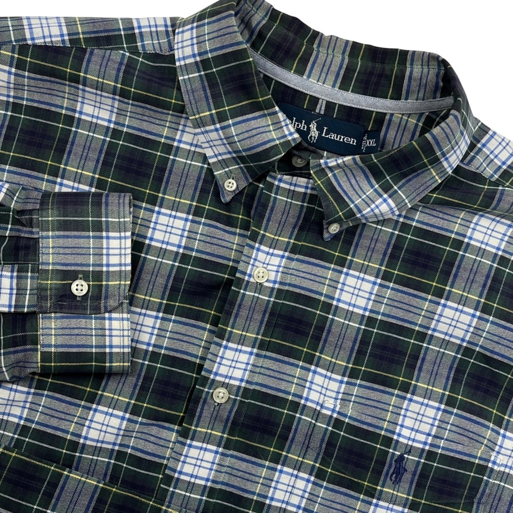 Ralph Lauren Mens XXL Tartan Plaid Button Down Shirt Green Blue Long Sleeve